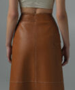 Midi Wrap Skirt in Tan Leather