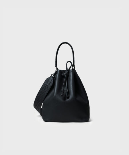 Bucket Bag in Black Cotton Strap - Callista