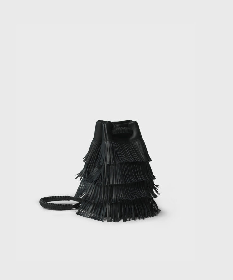 Fringe Pouch in Black Smooth Leather