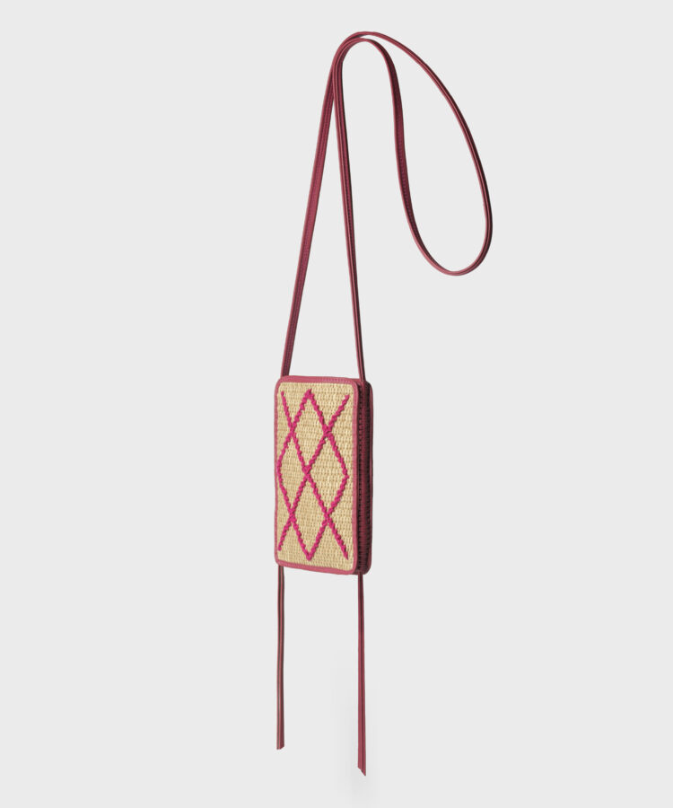 Cross Phone Bag in Rose Leather & Straw