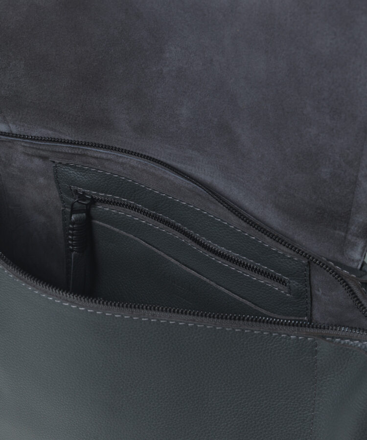 Top Handle Bag in Charcoal Grained Leather