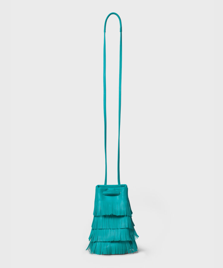 Fringe Pouch in Aqua Smooth Leather