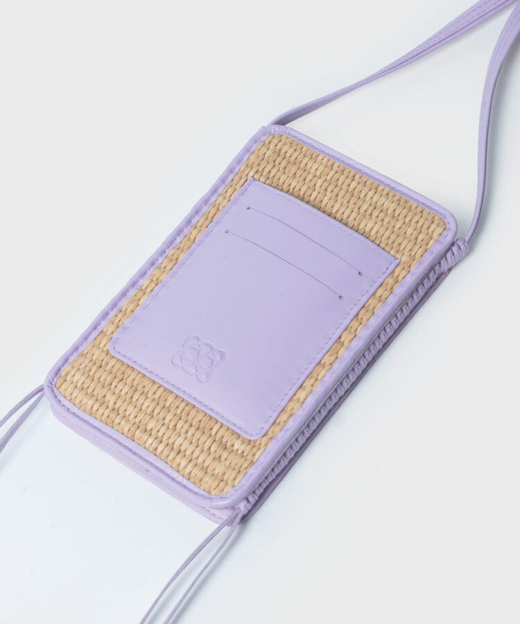 Cross Phone Bag in Lavender Leather & Straw