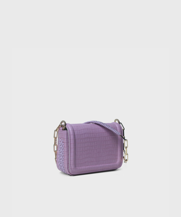Mini Box Bag in Lavender Croc-Effect Glossed Leather