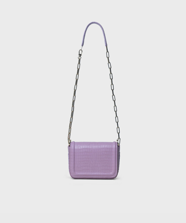 Mini Box Bag in Lavender Croc-Effect Glossed Leather