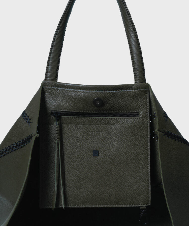 Cross Tote in Khaki Grained Leather