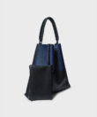 Duo Slim Tote 23 in Black/Blue Grained Leather