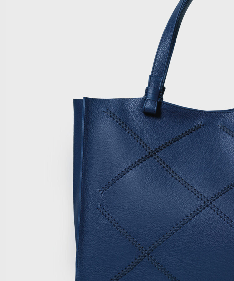 Medium Cross Tote in Blue Grained Leather
