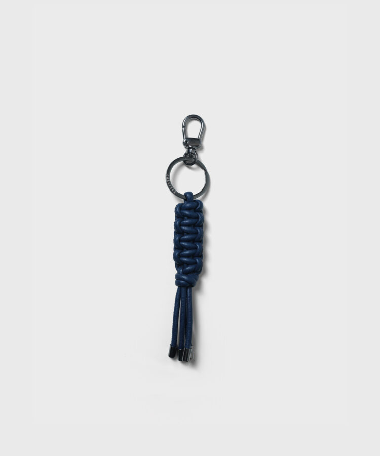 Macrame Keychain in Blue Grained Leather