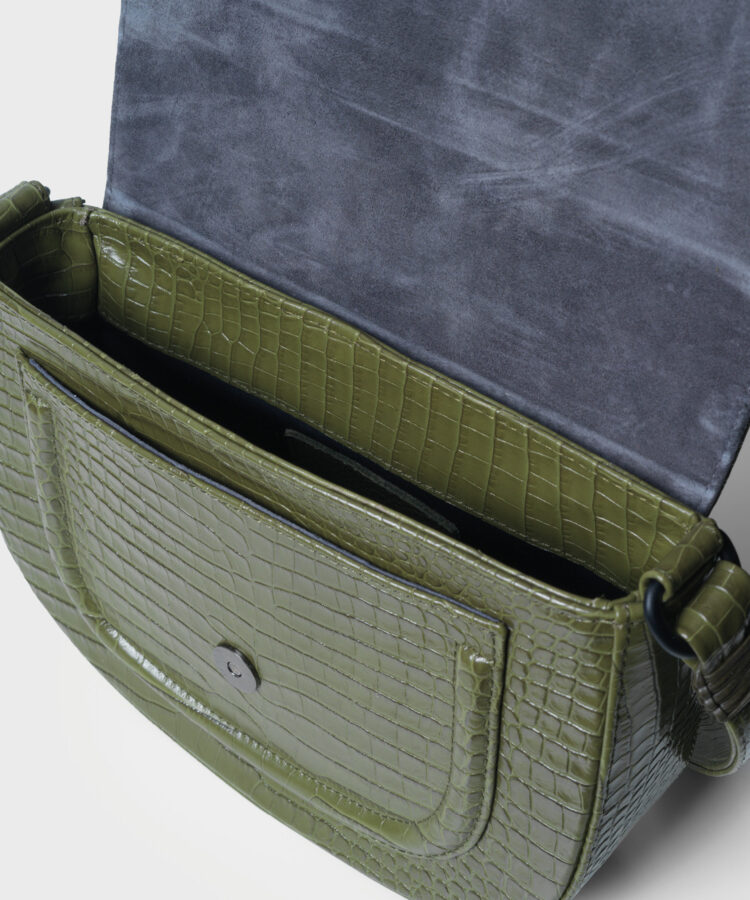 Gitane Bag in Olive Croc-Effect Glossed Leather