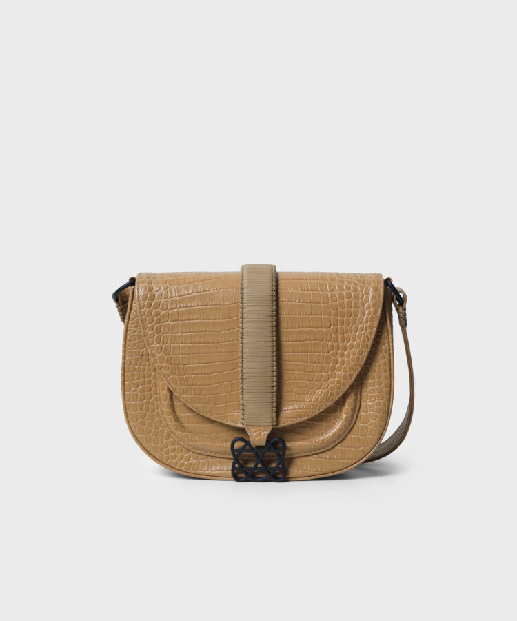 Gitane Bag in Beige Croc-Effect Glossed Leather