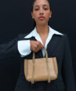 Micro Tote in Beige Croc-Effect Glossed Leather