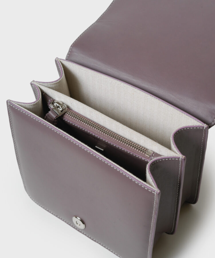 Mini Saddle Bag with Strap Purple Smooth Calfskin