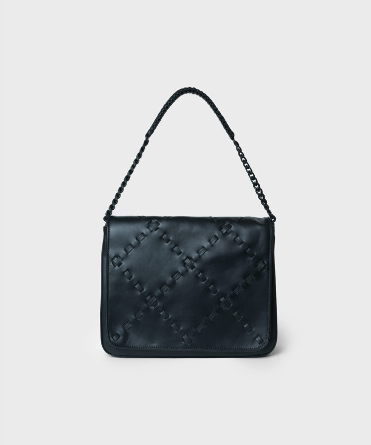 Scala Flap Bag in Black Smooth Leather