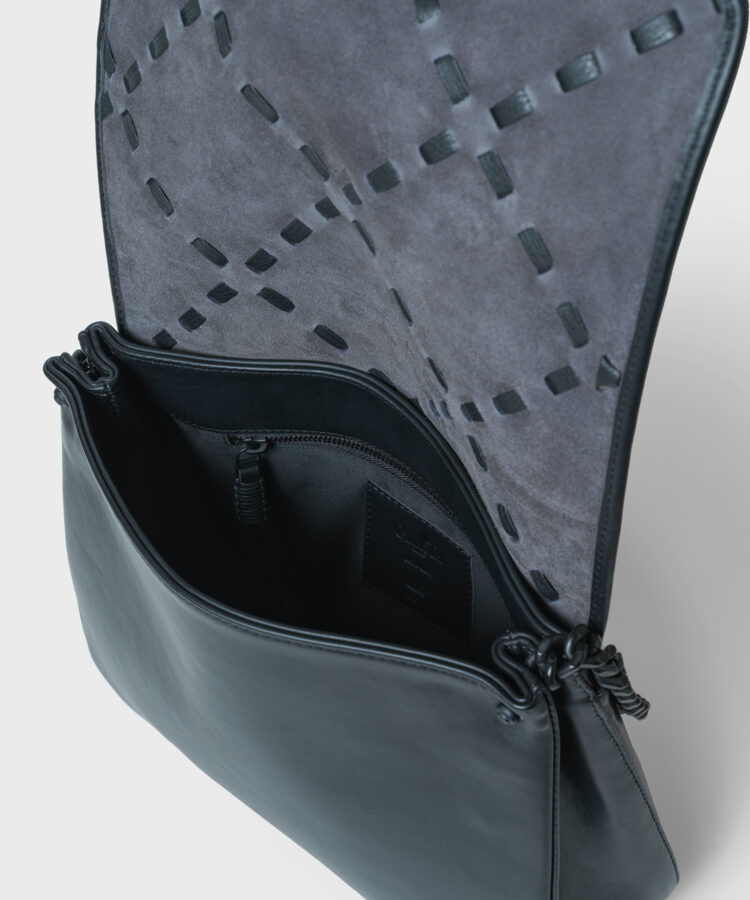 Scala Flap Bag in Black Smooth Leather